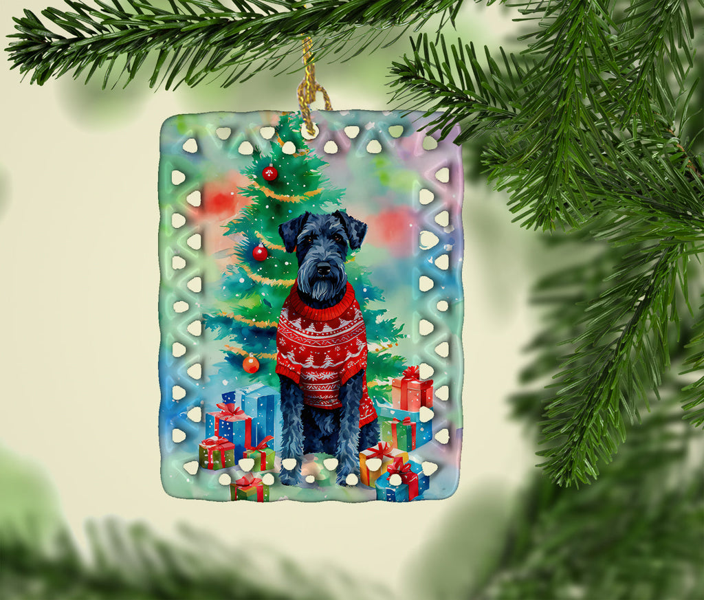 Kerry Blue Terrier Christmas Porcelain Ornament Christmas Tree Hanging Decorations for Home Christmas Holiday, Rectangle, Gift, Multicolor