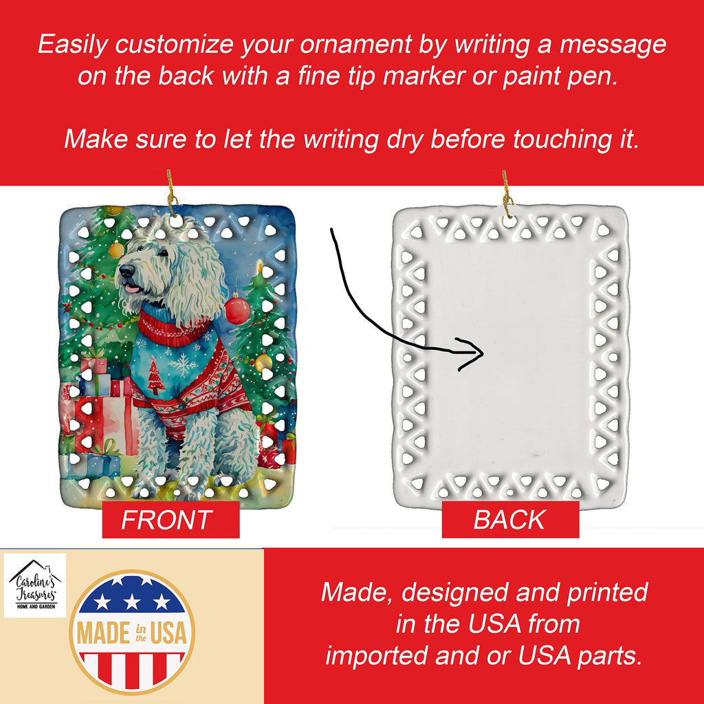 Komondor Christmas Porcelain Ornament Christmas Tree Hanging Decorations for Home Christmas Holiday, Rectangle, Gift, Multicolor