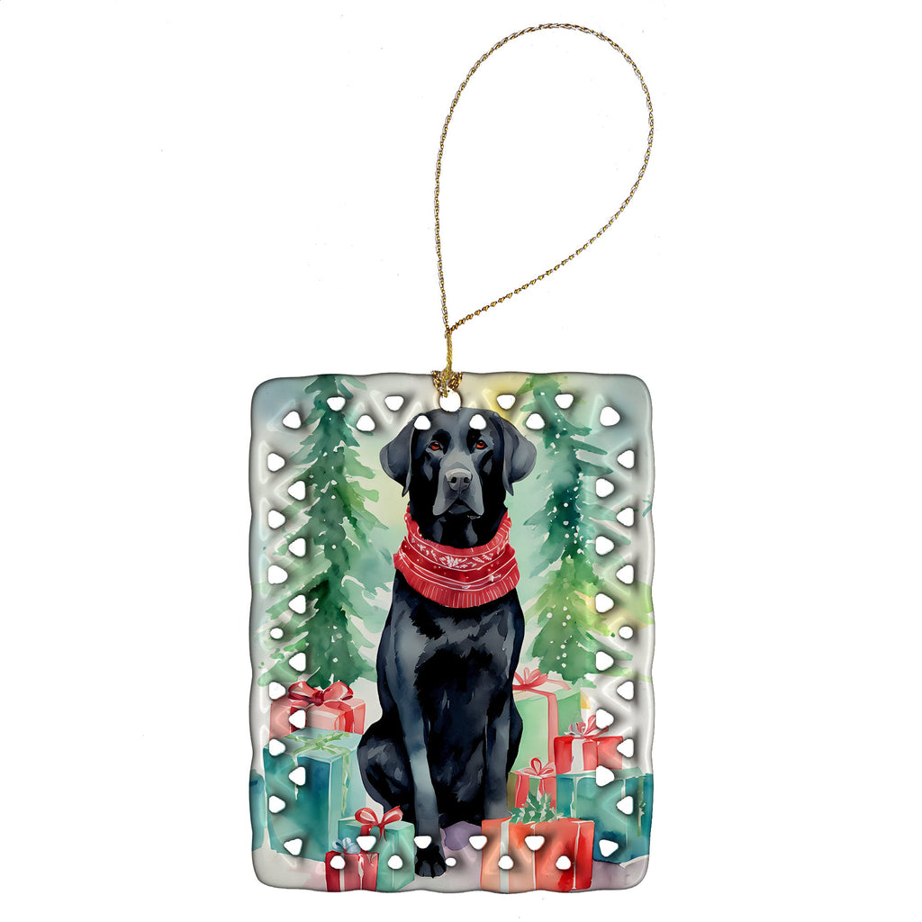Black Labrador Retriever Christmas Porcelain Ornament Christmas Tree Hanging Decorations for Home Christmas Holiday, Rectangle, Gift, Multicolor