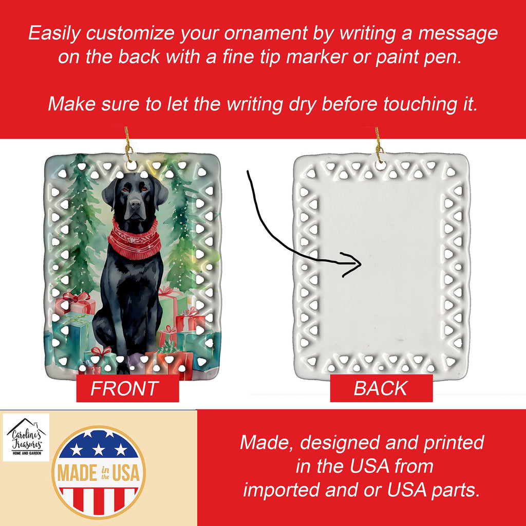Black Labrador Retriever Christmas Porcelain Ornament Christmas Tree Hanging Decorations for Home Christmas Holiday, Rectangle, Gift, Multicolor