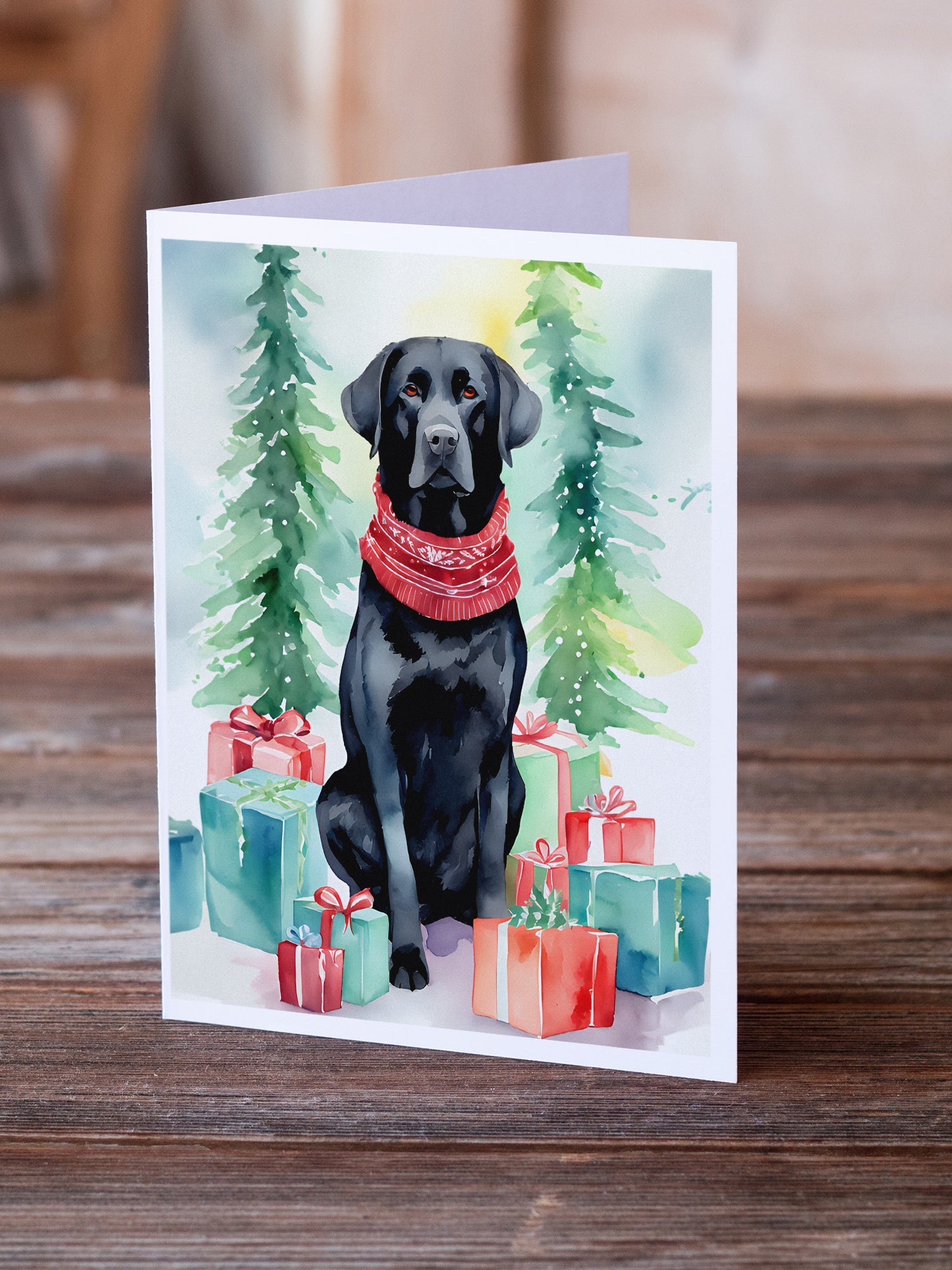 Black Labrador Retriever Christmas Greeting Cards Pack of 8 Blank Cards with Envelopes Whimsical A7 Size 5x7