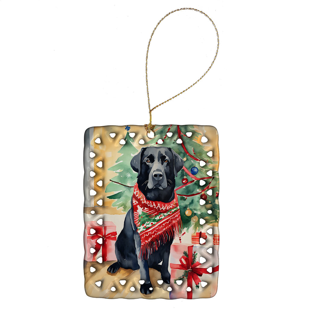 Black Labrador Retriever Christmas Porcelain Ornament Christmas Tree Hanging Decorations for Home Christmas Holiday, Rectangle, Gift, Multicolor