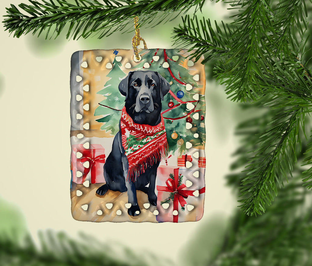 Black Labrador Retriever Christmas Porcelain Ornament Christmas Tree Hanging Decorations for Home Christmas Holiday, Rectangle, Gift, Multicolor