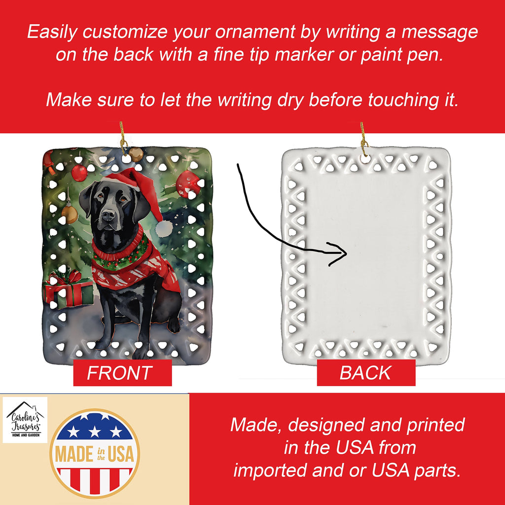 Black Labrador Retriever Christmas Porcelain Ornament Christmas Tree Hanging Decorations for Home Christmas Holiday, Rectangle, Gift, Multicolor