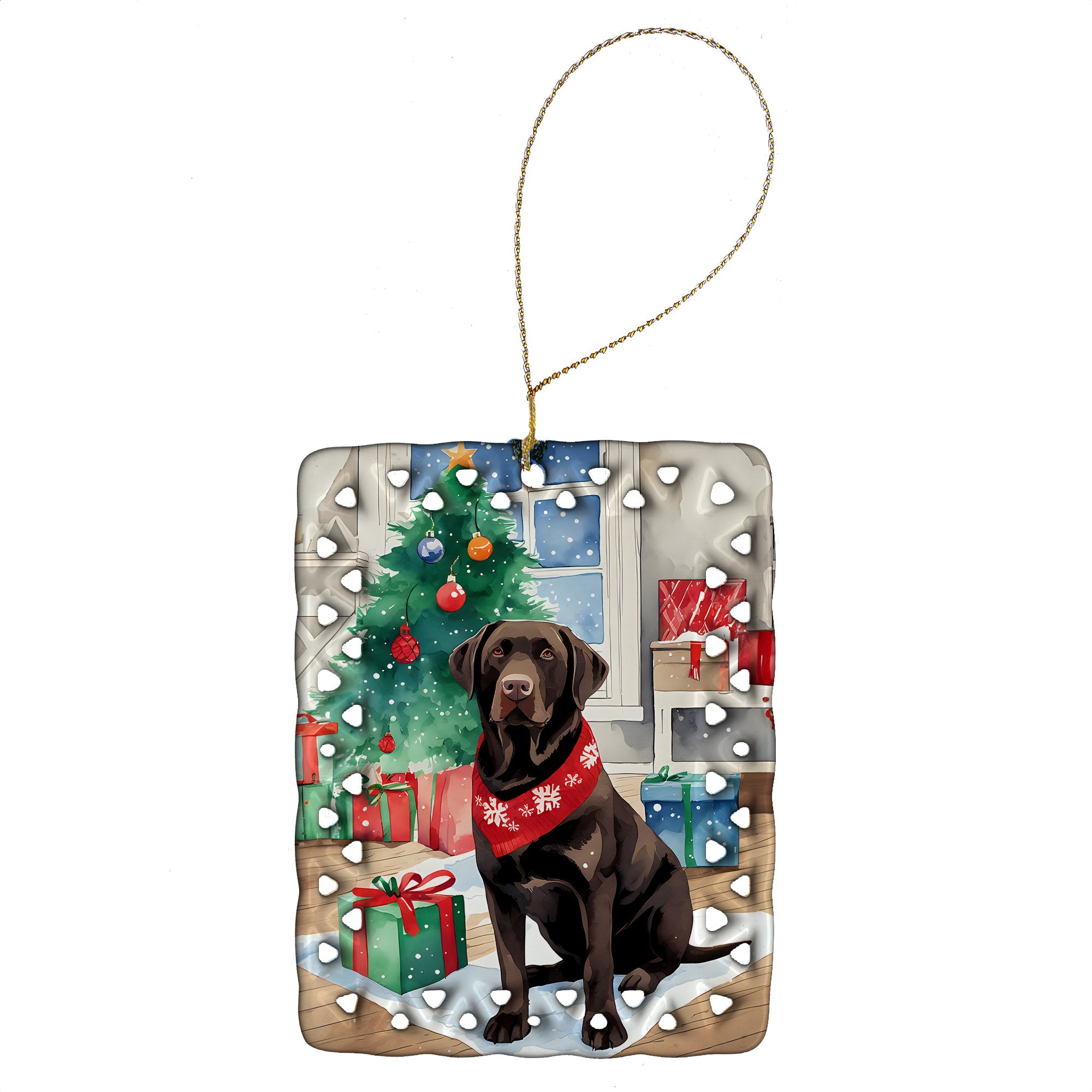 Chocolate Labrador Retriever Christmas Porcelain Ornament Christmas Tree Hanging Decorations for Home Christmas Holiday, Rectangle, Gift, Multicolor