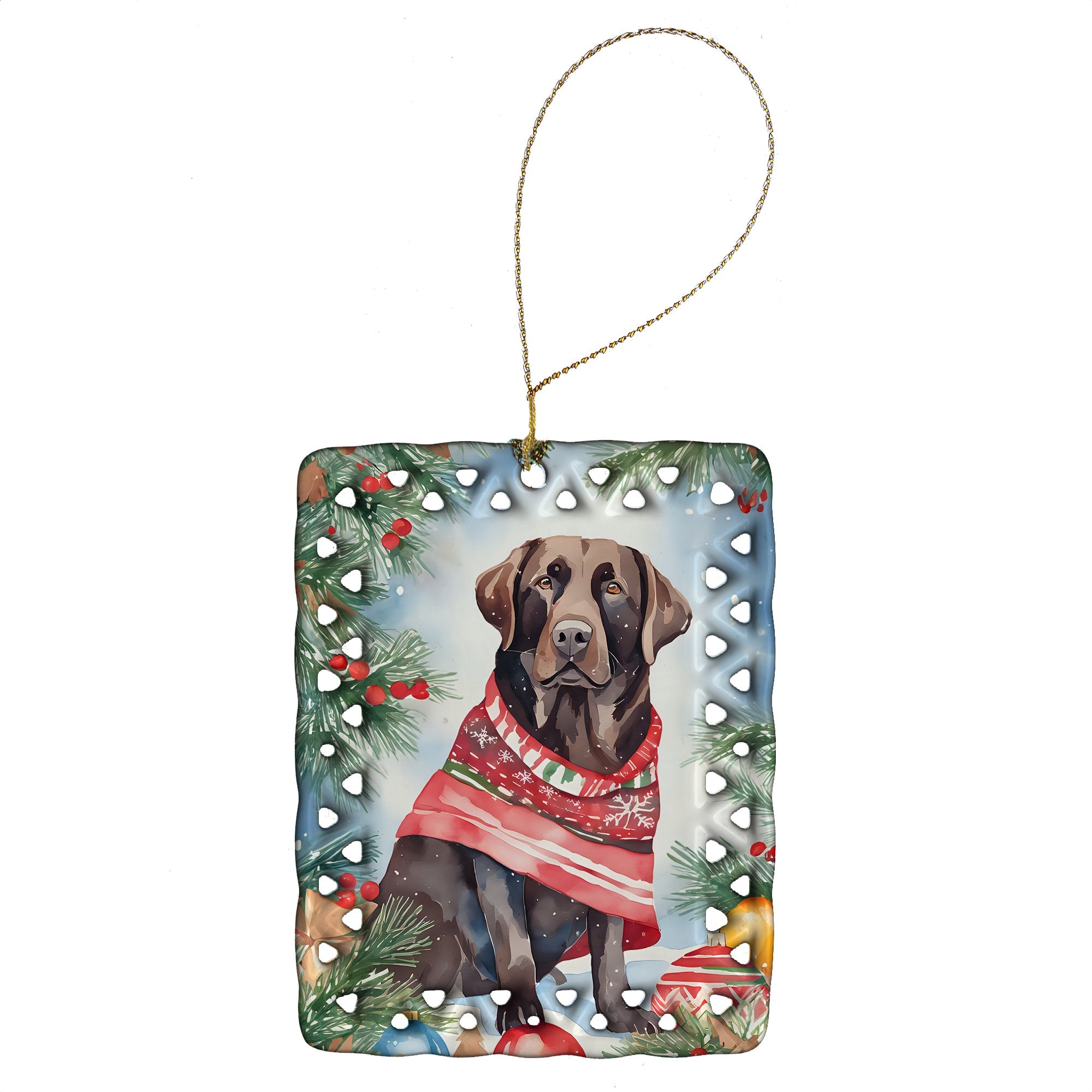 Chocolate Labrador Retriever Christmas Porcelain Ornament Christmas Tree Hanging Decorations for Home Christmas Holiday, Rectangle, Gift, Multicolor