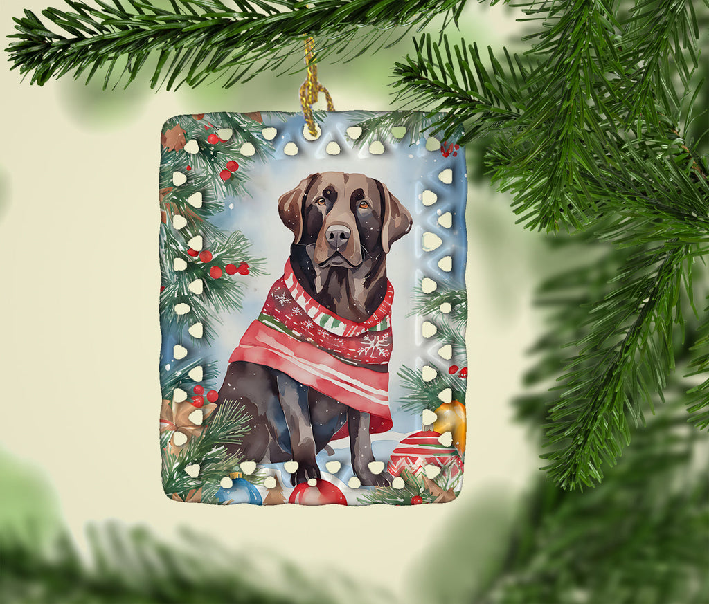 Chocolate Labrador Retriever Christmas Porcelain Ornament Christmas Tree Hanging Decorations for Home Christmas Holiday, Rectangle, Gift, Multicolor