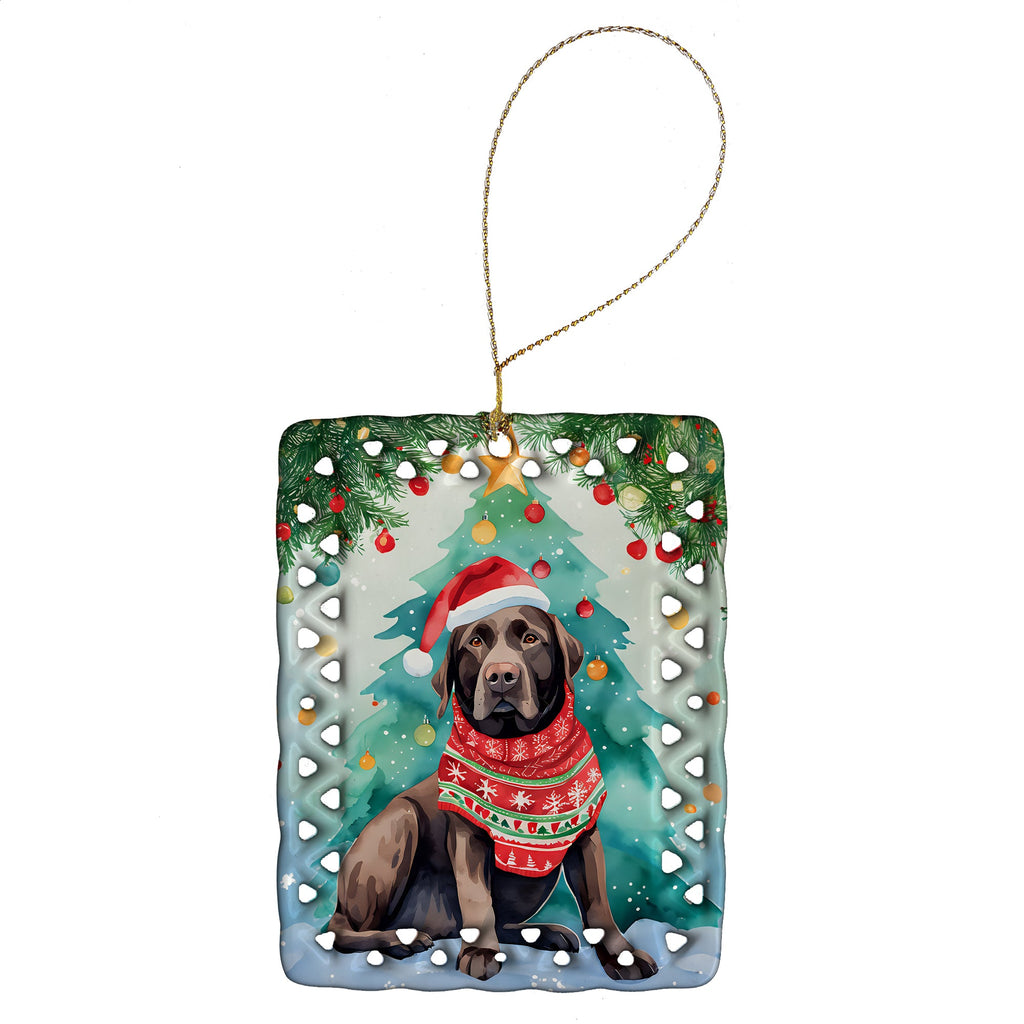 Chocolate Labrador Retriever Christmas Porcelain Ornament Christmas Tree Hanging Decorations for Home Christmas Holiday, Rectangle, Gift, Multicolor