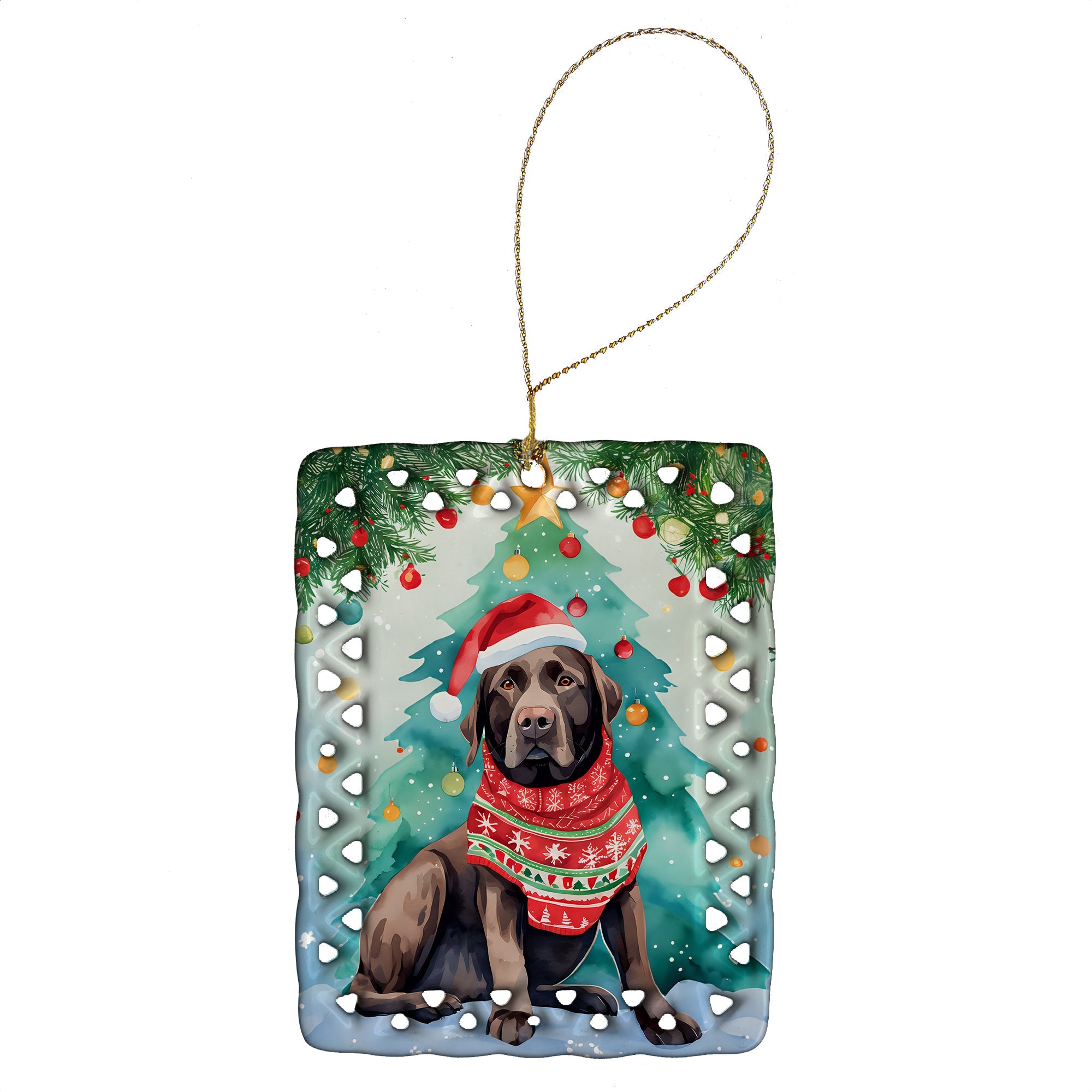 Chocolate Labrador Retriever Christmas Porcelain Ornament Christmas Tree Hanging Decorations for Home Christmas Holiday, Rectangle, Gift, Multicolor