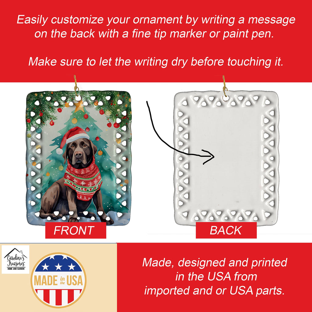 Chocolate Labrador Retriever Christmas Porcelain Ornament Christmas Tree Hanging Decorations for Home Christmas Holiday, Rectangle, Gift, Multicolor