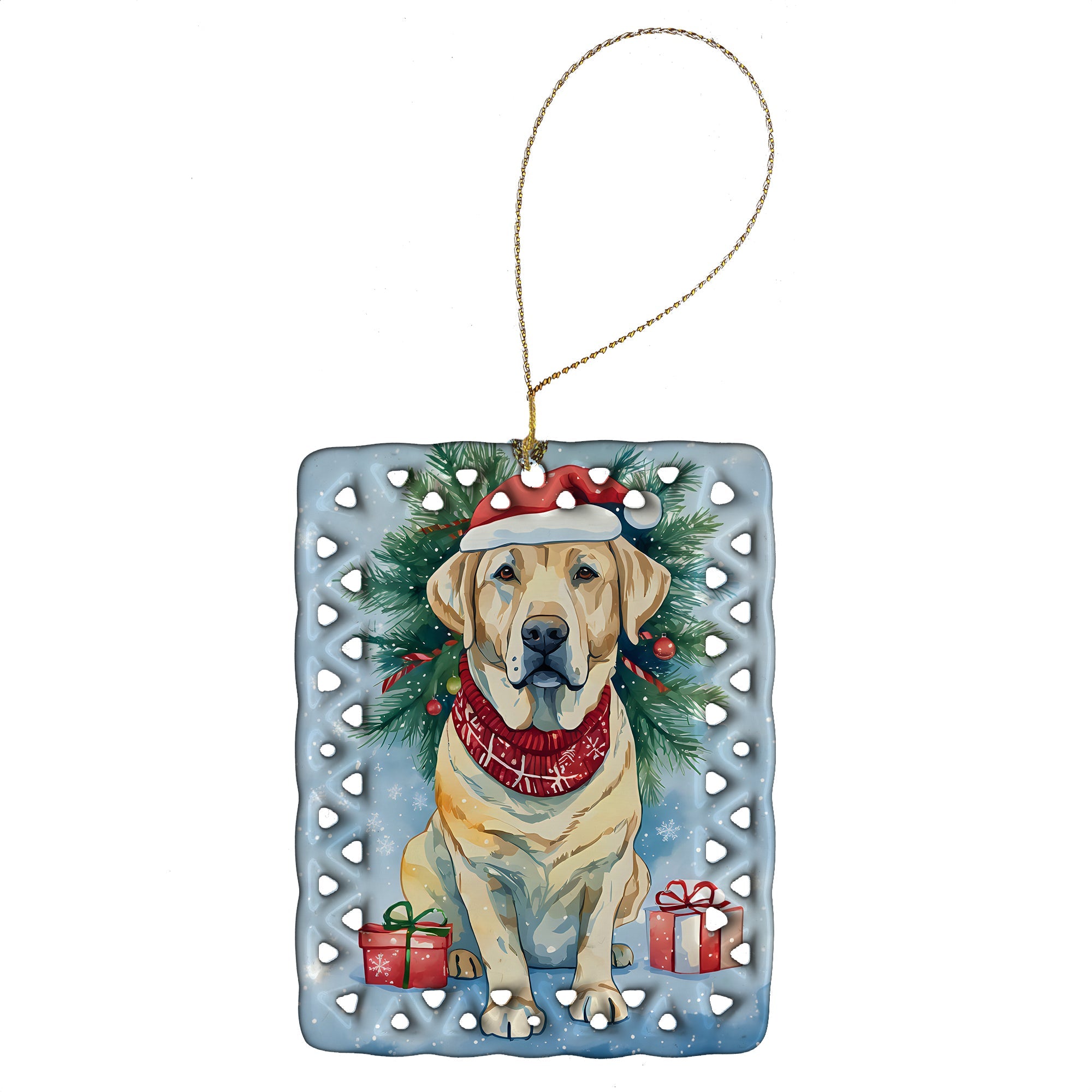 Yellow Labrador Retriever Christmas Porcelain Ornament Christmas Tree Hanging Decorations for Home Christmas Holiday, Rectangle, Gift, Multicolor