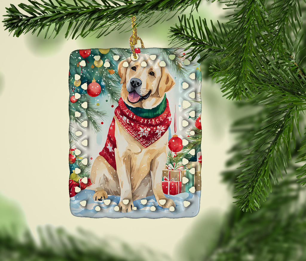 Yellow Labrador Retriever Christmas Porcelain Ornament Christmas Tree Hanging Decorations for Home Christmas Holiday, Rectangle, Gift, Multicolor