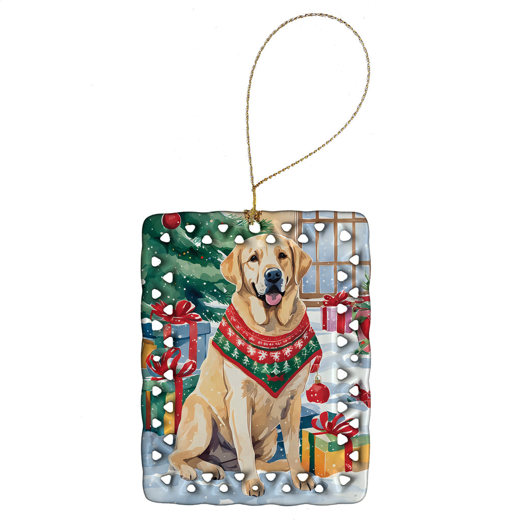 Yellow Labrador Retriever Christmas Porcelain Ornament Christmas Tree Hanging Decorations for Home Christmas Holiday, Rectangle, Gift, Multicolor