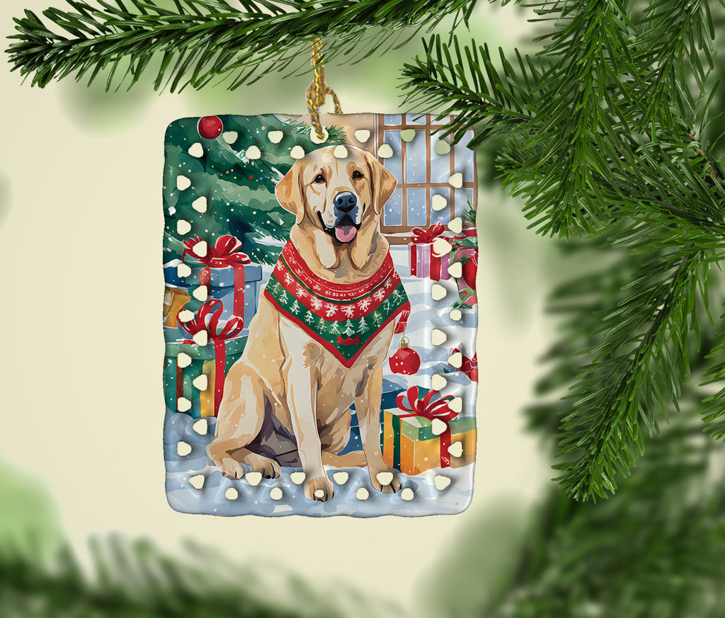 Yellow Labrador Retriever Christmas Porcelain Ornament Christmas Tree Hanging Decorations for Home Christmas Holiday, Rectangle, Gift, Multicolor