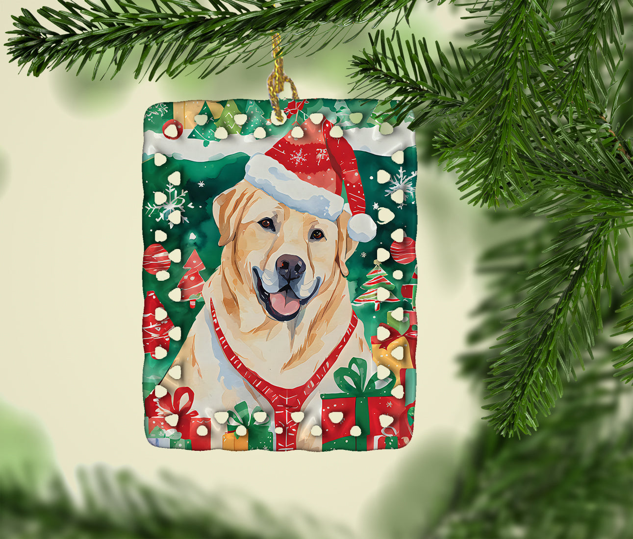 Yellow Labrador Retriever Christmas Porcelain Ornament Christmas Tree Hanging Decorations for Home Christmas Holiday, Rectangle, Gift, Multicolor