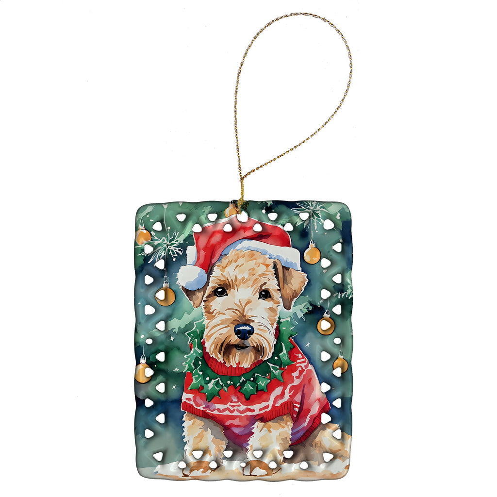 Lakeland Terrier Christmas Porcelain Ornament Christmas Tree Hanging Decorations for Home Christmas Holiday, Rectangle, Gift, Multicolor