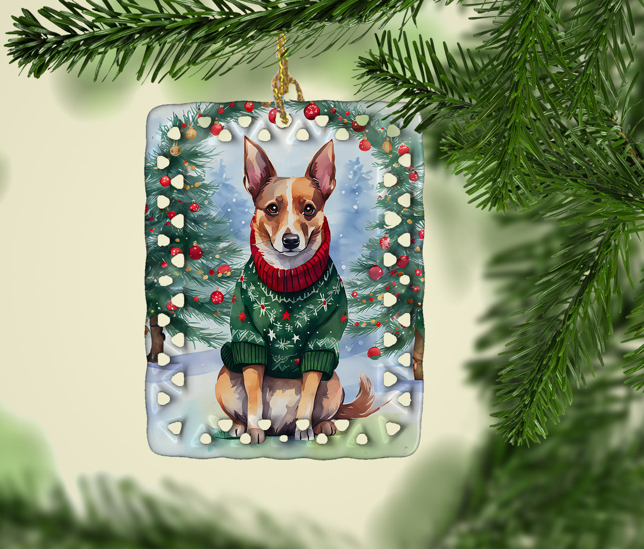 Lancashire Heeler Christmas Porcelain Ornament Christmas Tree Hanging Decorations for Home Christmas Holiday, Rectangle, Gift, Multicolor