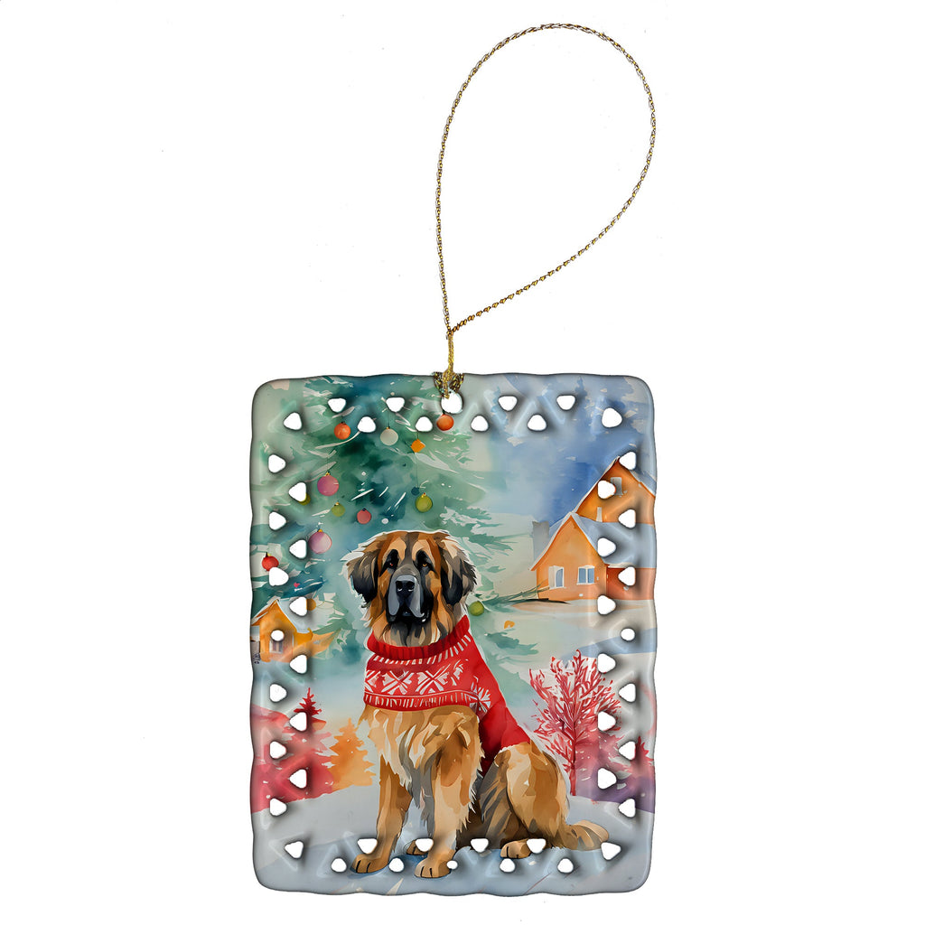 Leonberger Christmas Porcelain Ornament Christmas Tree Hanging Decorations for Home Christmas Holiday, Rectangle, Gift, Multicolor