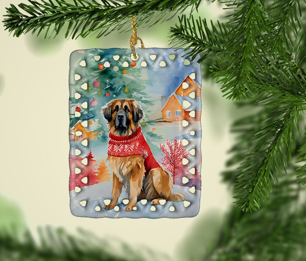 Leonberger Christmas Porcelain Ornament Christmas Tree Hanging Decorations for Home Christmas Holiday, Rectangle, Gift, Multicolor