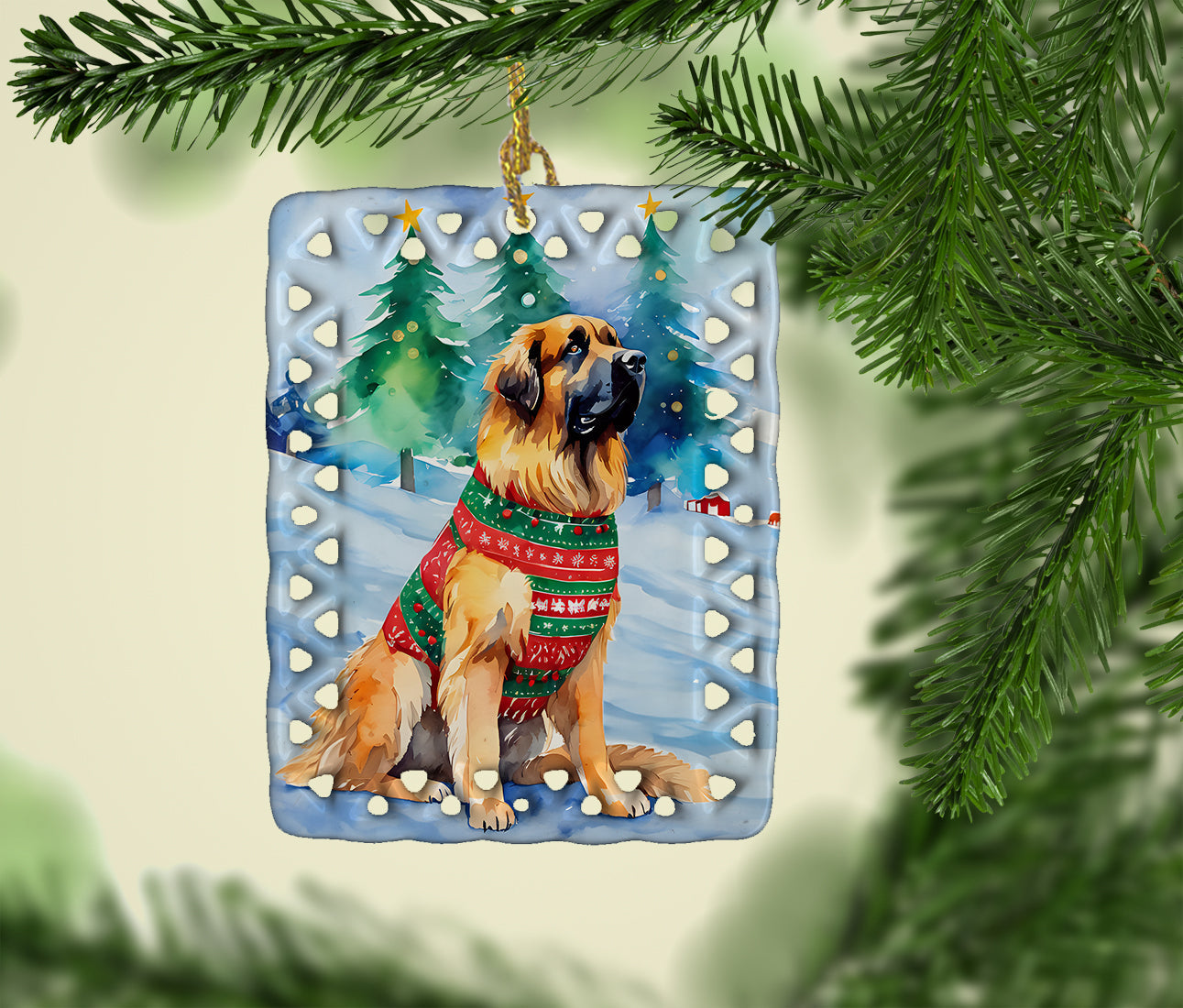 Leonberger Christmas Porcelain Ornament Christmas Tree Hanging Decorations for Home Christmas Holiday, Rectangle, Gift, Multicolor