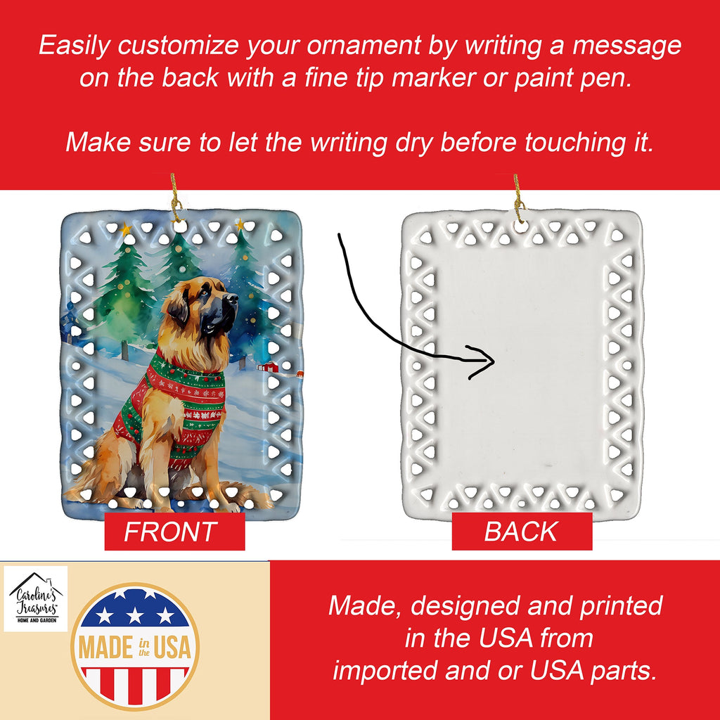 Leonberger Christmas Porcelain Ornament Christmas Tree Hanging Decorations for Home Christmas Holiday, Rectangle, Gift, Multicolor