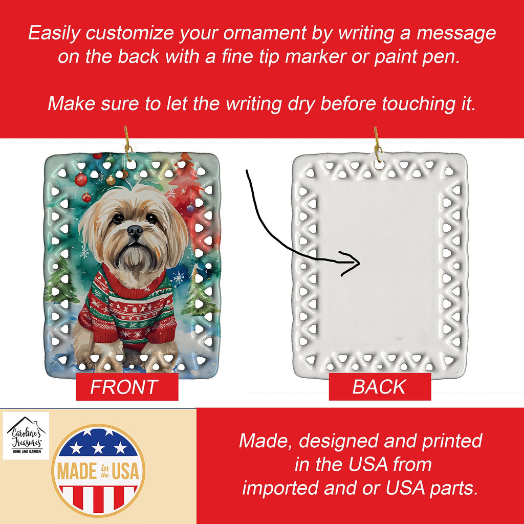 Lhasa Apso Christmas Porcelain Ornament Christmas Tree Hanging Decorations for Home Christmas Holiday, Rectangle, Gift, Multicolor