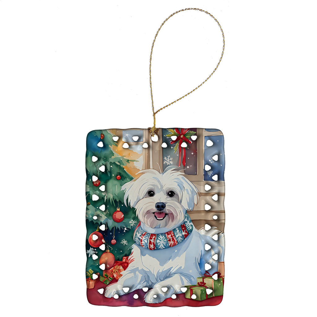 Maltese Christmas Porcelain Ornament Christmas Tree Hanging Decorations for Home Christmas Holiday, Rectangle, Gift, Multicolor