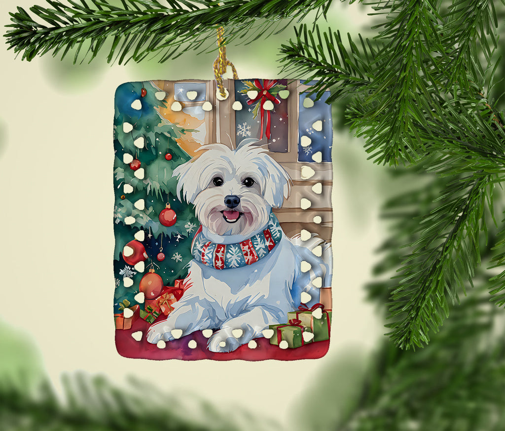 Maltese Christmas Porcelain Ornament Christmas Tree Hanging Decorations for Home Christmas Holiday, Rectangle, Gift, Multicolor