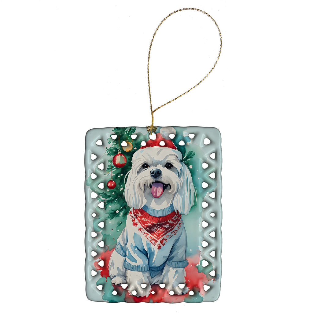 Maltese Christmas Porcelain Ornament Christmas Tree Hanging Decorations for Home Christmas Holiday, Rectangle, Gift, Multicolor