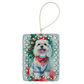 Maltese Christmas Porcelain Ornament Christmas Tree Hanging Decorations for Home Christmas Holiday, Rectangle, Gift, Multicolor