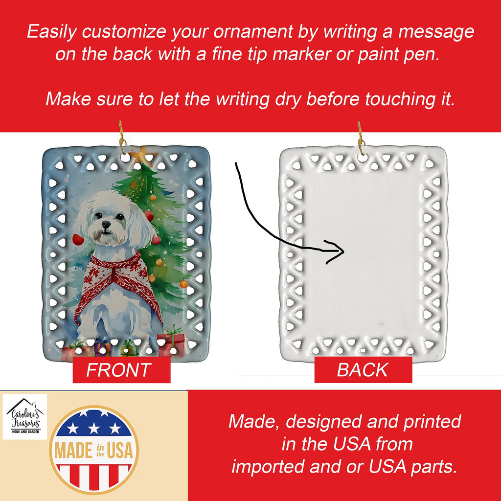 Maltese Christmas Porcelain Ornament Christmas Tree Hanging Decorations for Home Christmas Holiday, Rectangle, Gift, Multicolor