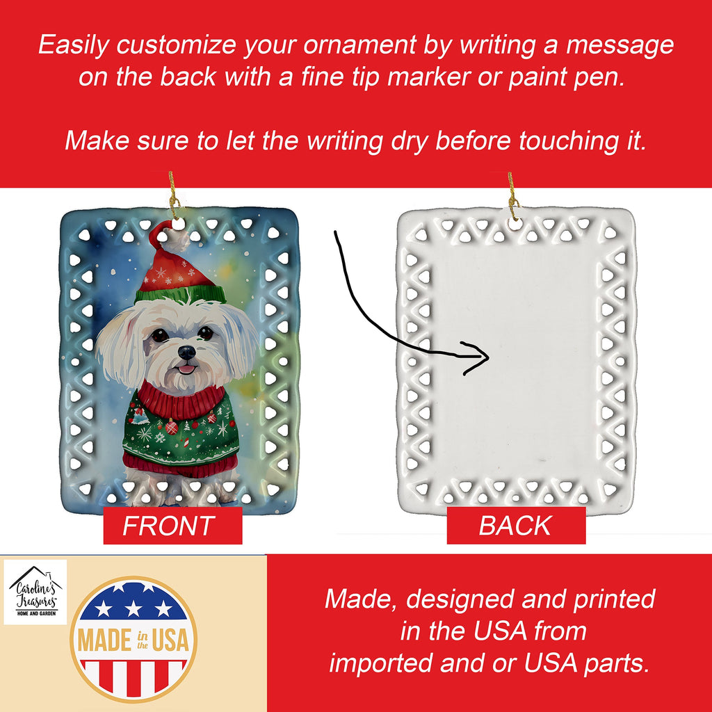 Maltese Christmas Porcelain Ornament Christmas Tree Hanging Decorations for Home Christmas Holiday, Rectangle, Gift, Multicolor