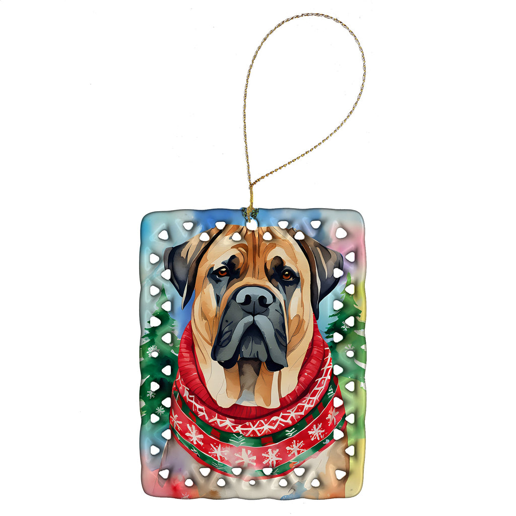 Mastiff Christmas Porcelain Ornament Christmas Tree Hanging Decorations for Home Christmas Holiday, Rectangle, Gift, Multicolor