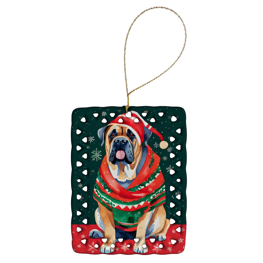 Mastiff Christmas Porcelain Ornament Christmas Tree Hanging Decorations for Home Christmas Holiday, Rectangle, Gift, Multicolor