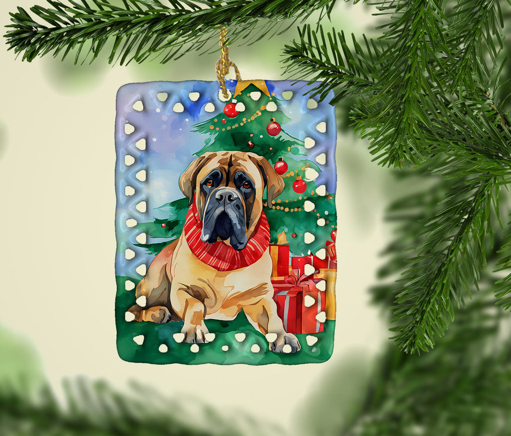 Mastiff Christmas Porcelain Ornament Christmas Tree Hanging Decorations for Home Christmas Holiday, Rectangle, Gift, Multicolor