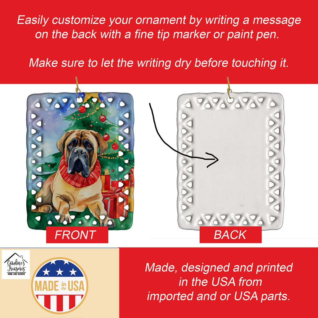 Mastiff Christmas Porcelain Ornament Christmas Tree Hanging Decorations for Home Christmas Holiday, Rectangle, Gift, Multicolor