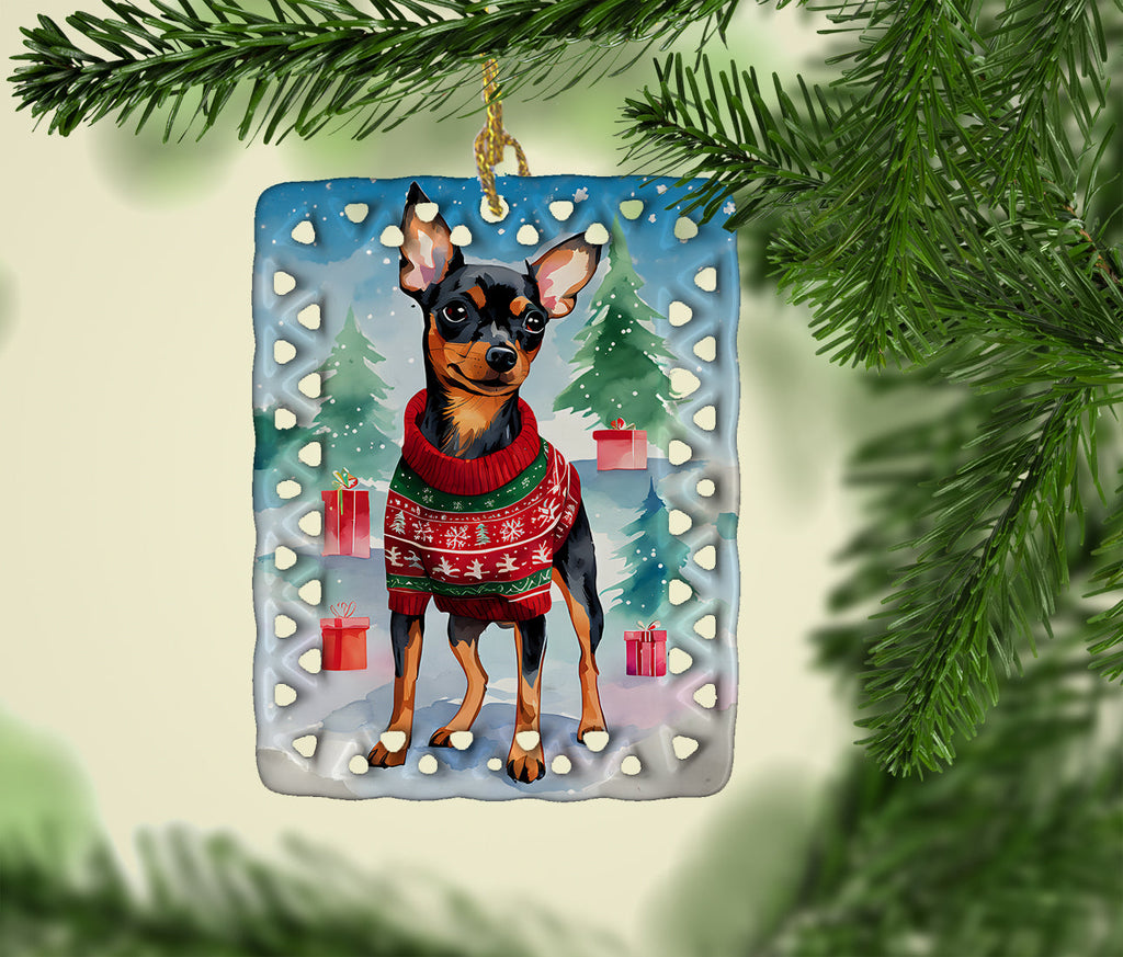 Miniature Pinscher Christmas Porcelain Ornament Christmas Tree Hanging Decorations for Home Christmas Holiday, Rectangle, Gift, Multicolor