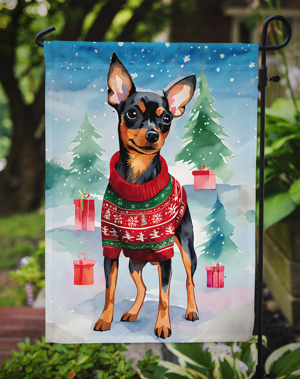 Miniature Pinscher Christmas Garden Flag Mailbox Decorative Yard Banner Outside Patio Artwork for Flower Beds, Garden Size, Multicolor
