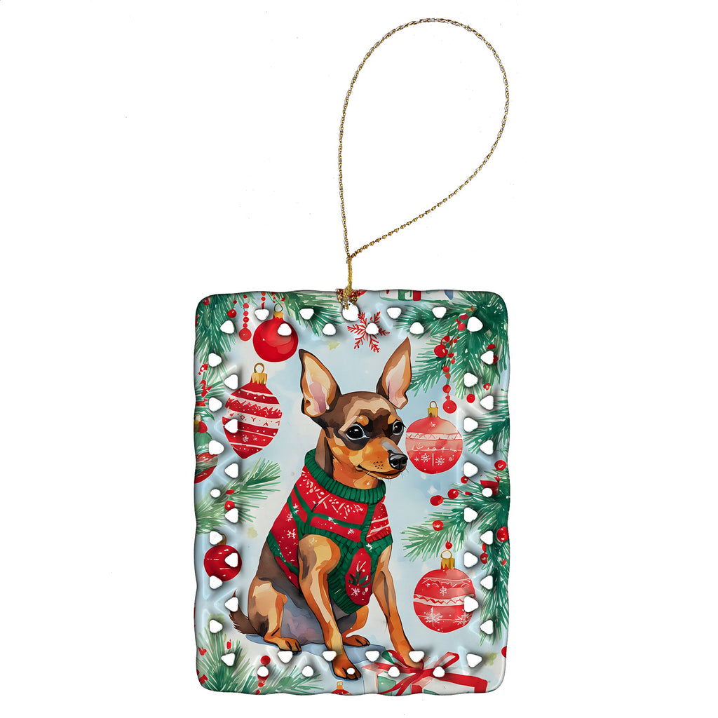 Miniature Pinscher Christmas Porcelain Ornament Christmas Tree Hanging Decorations for Home Christmas Holiday, Rectangle, Gift, Multicolor