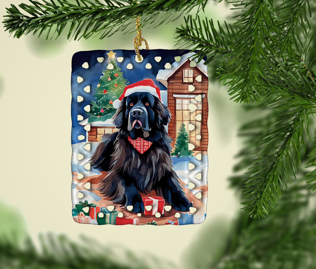 Newfoundland Christmas Porcelain Ornament Christmas Tree Hanging Decorations for Home Christmas Holiday, Rectangle, Gift, Multicolor