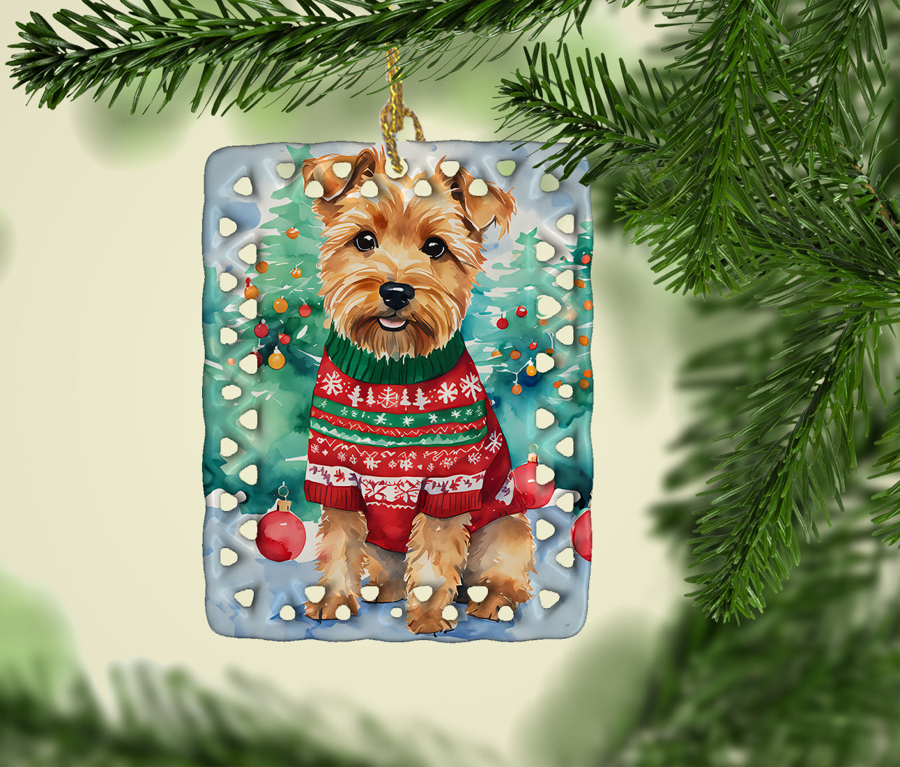 Norfolk Terrier Christmas Porcelain Ornament Christmas Tree Hanging Decorations for Home Christmas Holiday, Rectangle, Gift, Multicolor