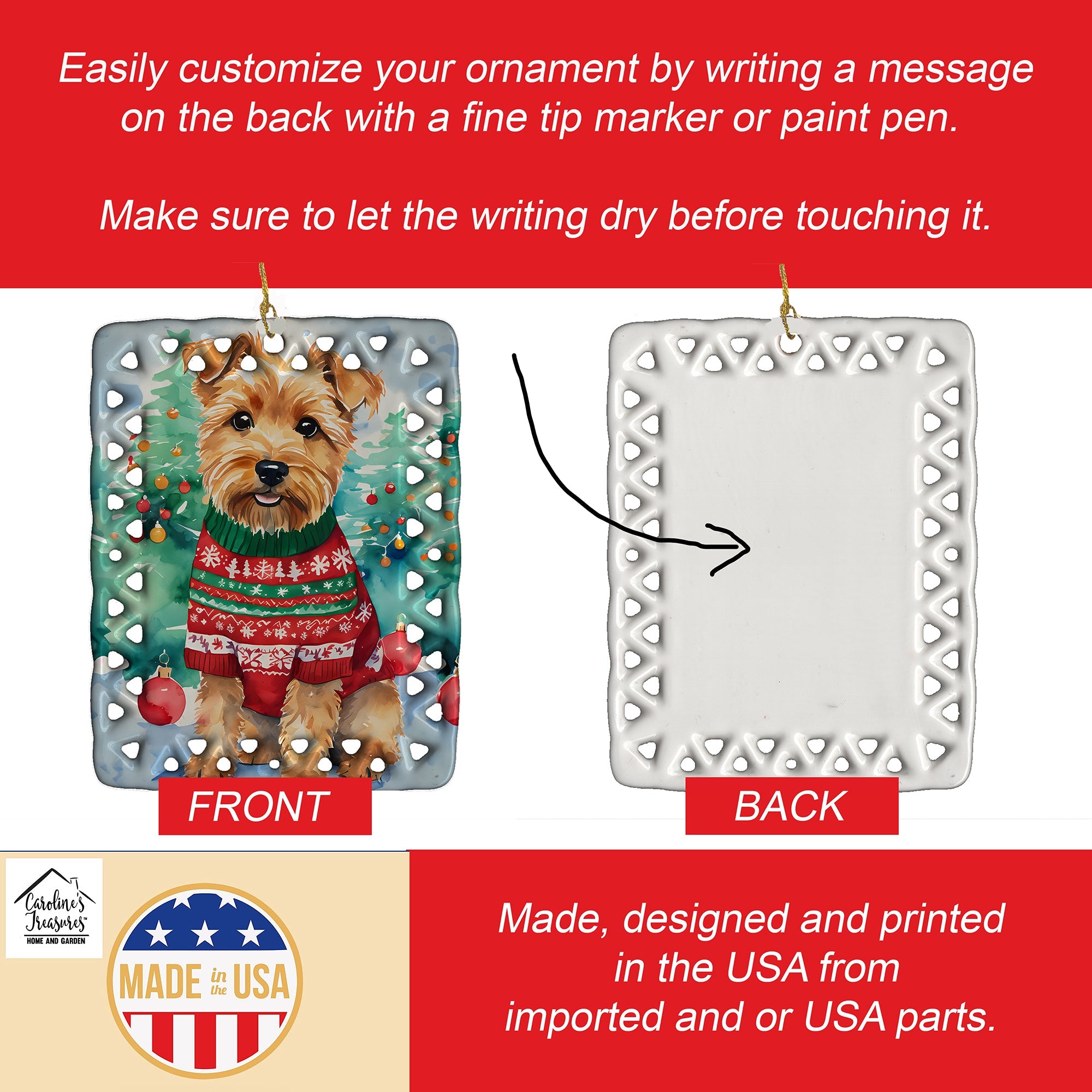 Norfolk Terrier Christmas Porcelain Ornament Christmas Tree Hanging Decorations for Home Christmas Holiday, Rectangle, Gift, Multicolor