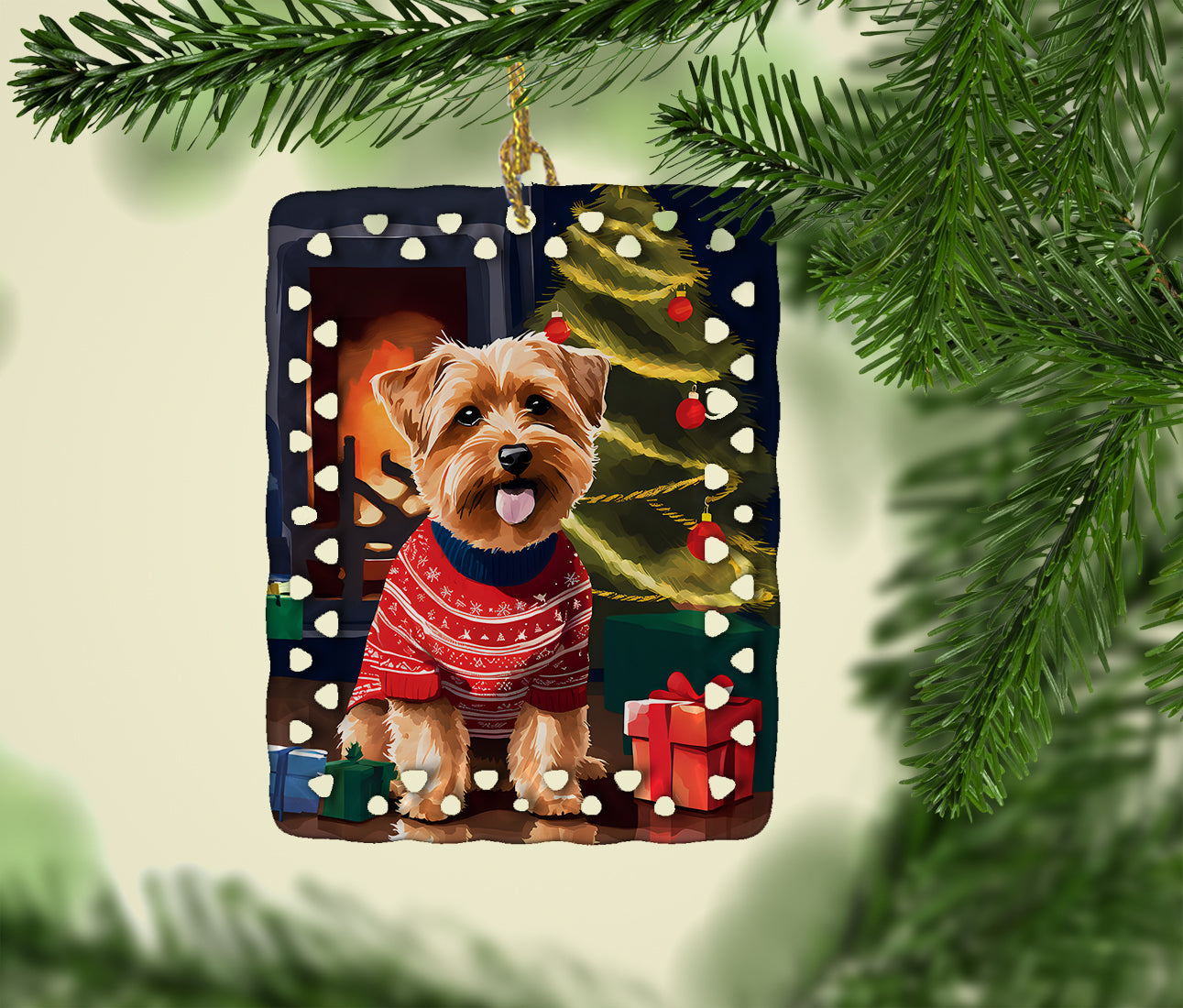 Norfolk Terrier Christmas Porcelain Ornament Christmas Tree Hanging Decorations for Home Christmas Holiday, Rectangle, Gift, Multicolor