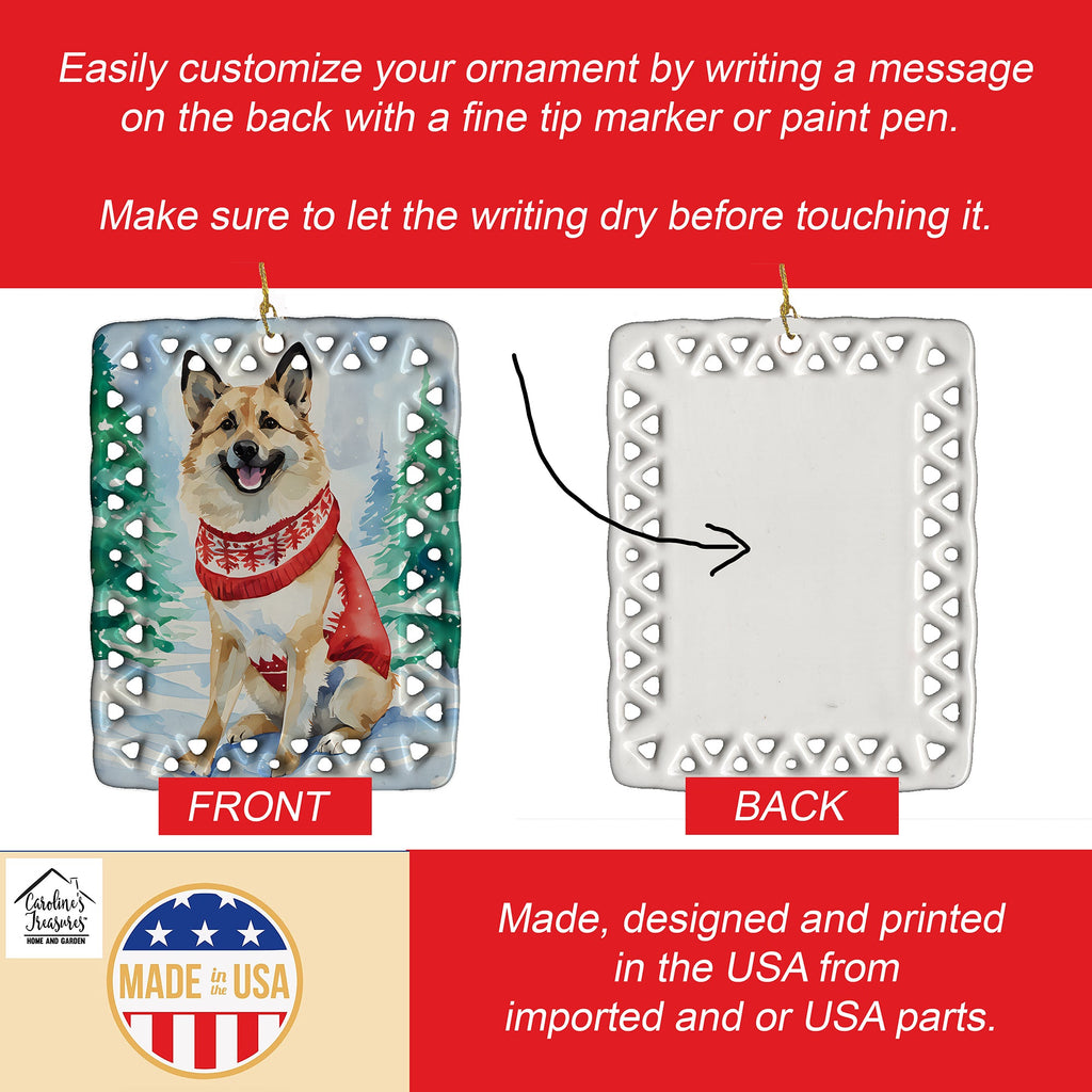 Norwegian Buhund Christmas Porcelain Ornament Christmas Tree Hanging Decorations for Home Christmas Holiday, Rectangle, Gift, Multicolor