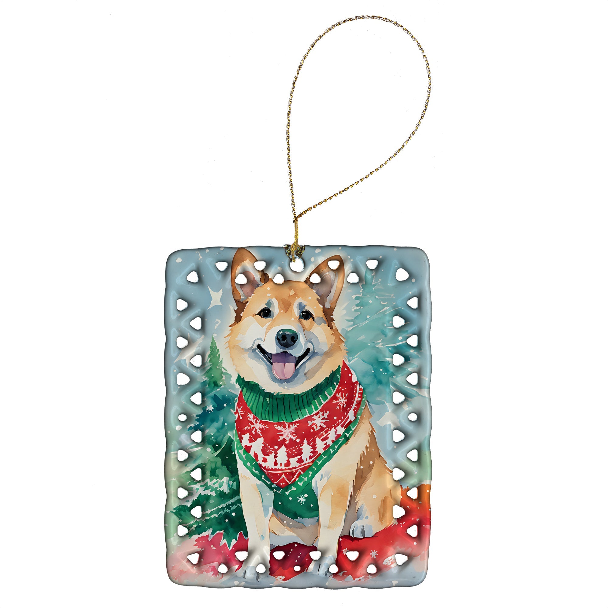 Norwegian Buhund Christmas Porcelain Ornament Christmas Tree Hanging Decorations for Home Christmas Holiday, Rectangle, Gift, Multicolor