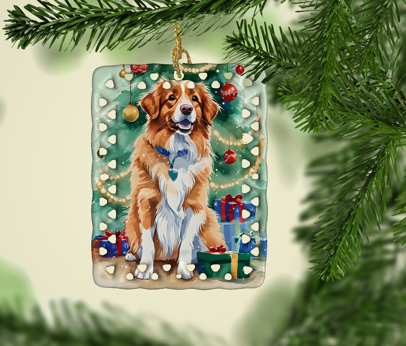 Nova Scotia Duck Toller Christmas Porcelain Ornament Christmas Tree Hanging Decorations for Home Christmas Holiday, Rectangle, Gift, Multicolor