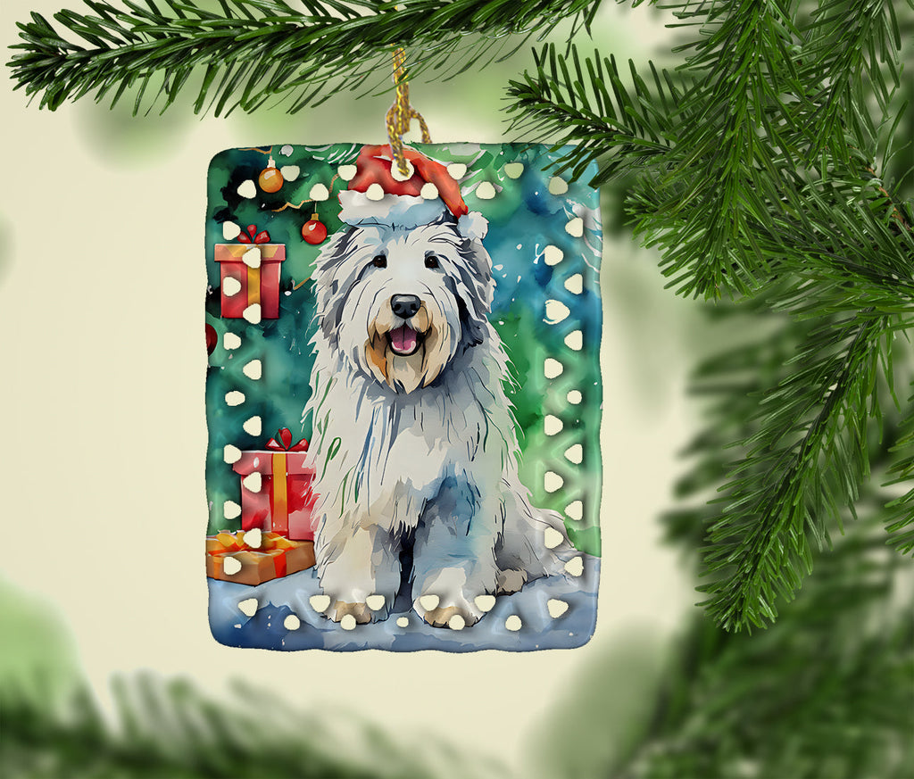 Old English Sheepdog Christmas Porcelain Ornament Christmas Tree Hanging Decorations for Home Christmas Holiday, Rectangle, Gift, Multicolor