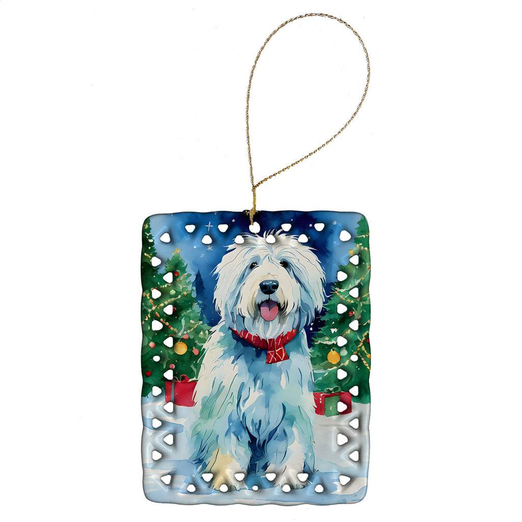Old English Sheepdog Christmas Porcelain Ornament Christmas Tree Hanging Decorations for Home Christmas Holiday, Rectangle, Gift, Multicolor