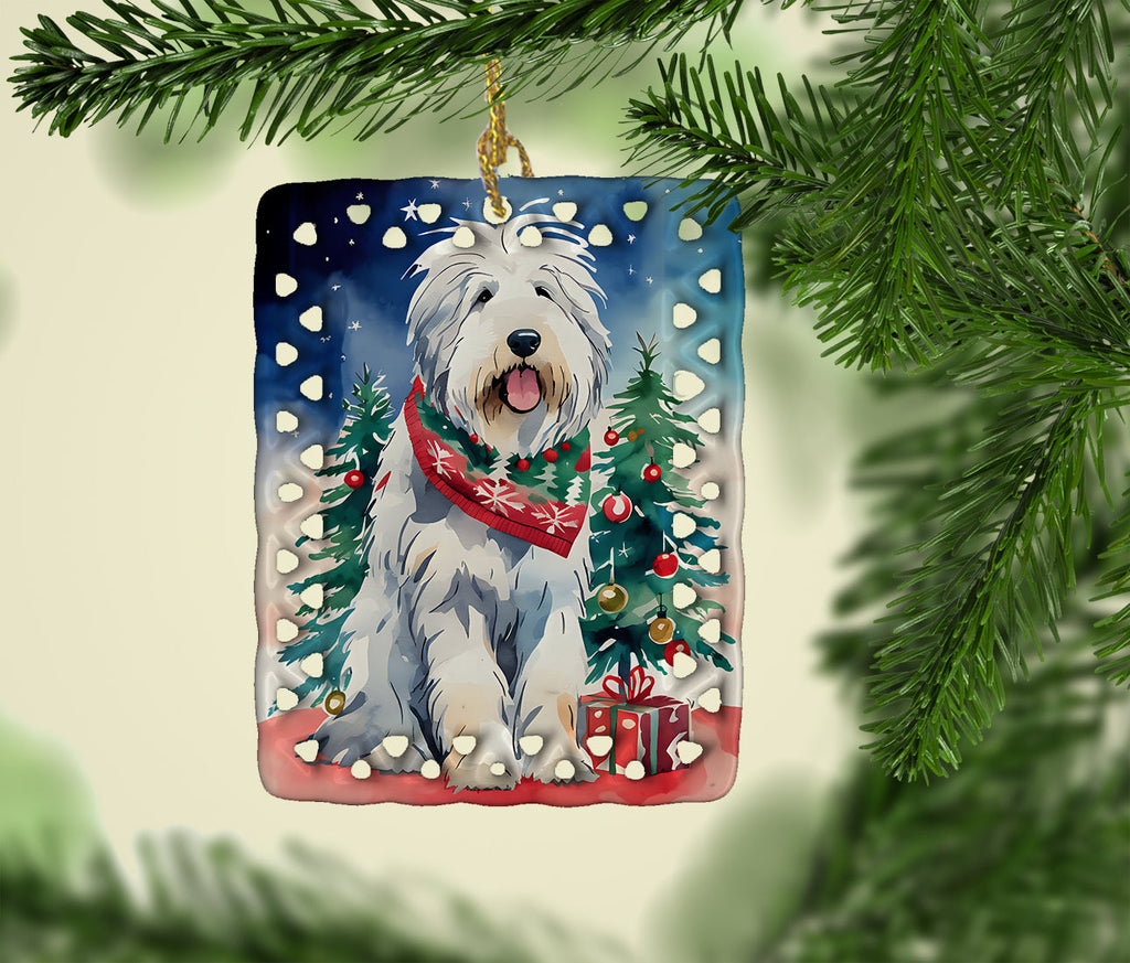 Old English Sheepdog Christmas Porcelain Ornament Christmas Tree Hanging Decorations for Home Christmas Holiday, Rectangle, Gift, Multicolor