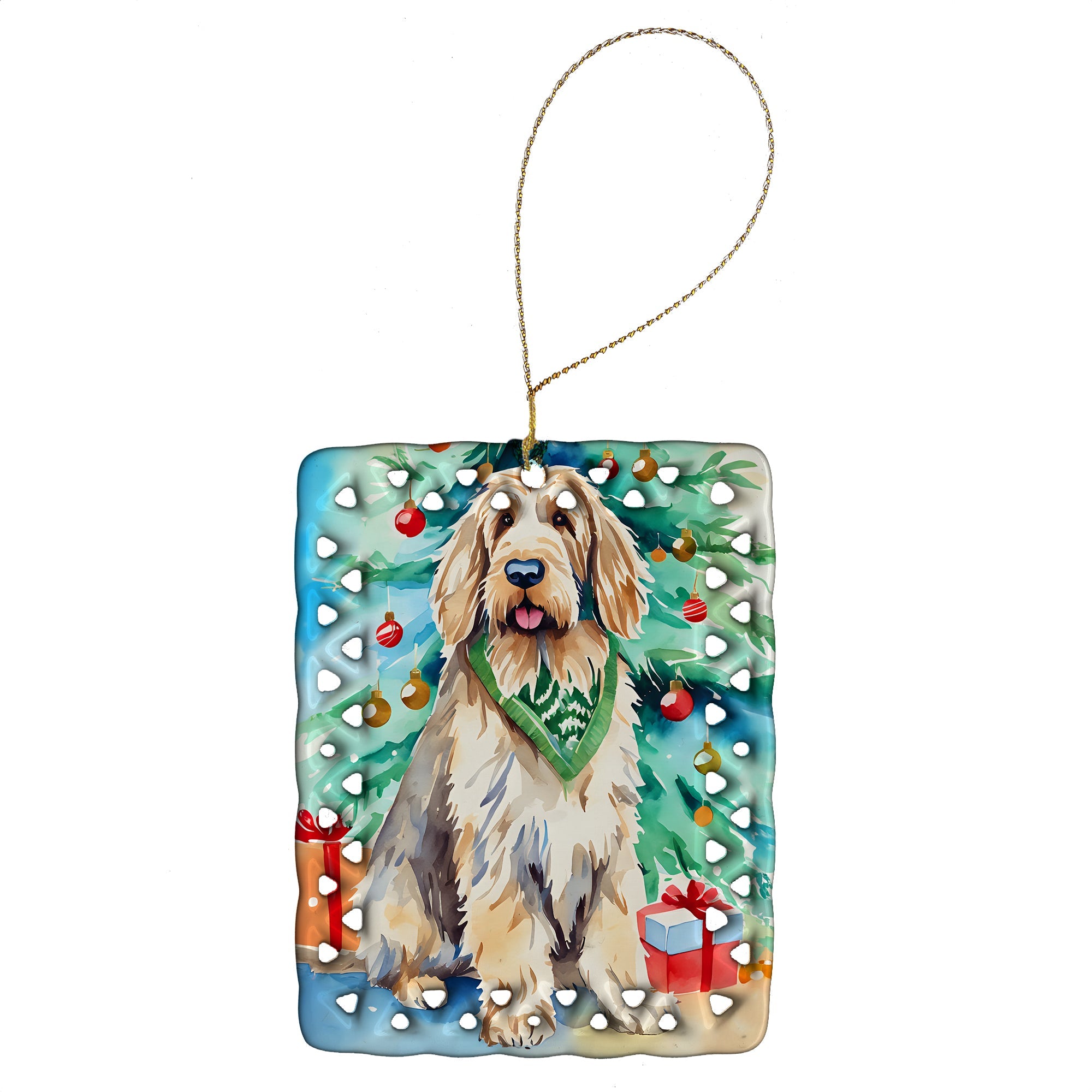 Otterhound Christmas Porcelain Ornament Christmas Tree Hanging Decorations for Home Christmas Holiday, Rectangle, Gift, Multicolor